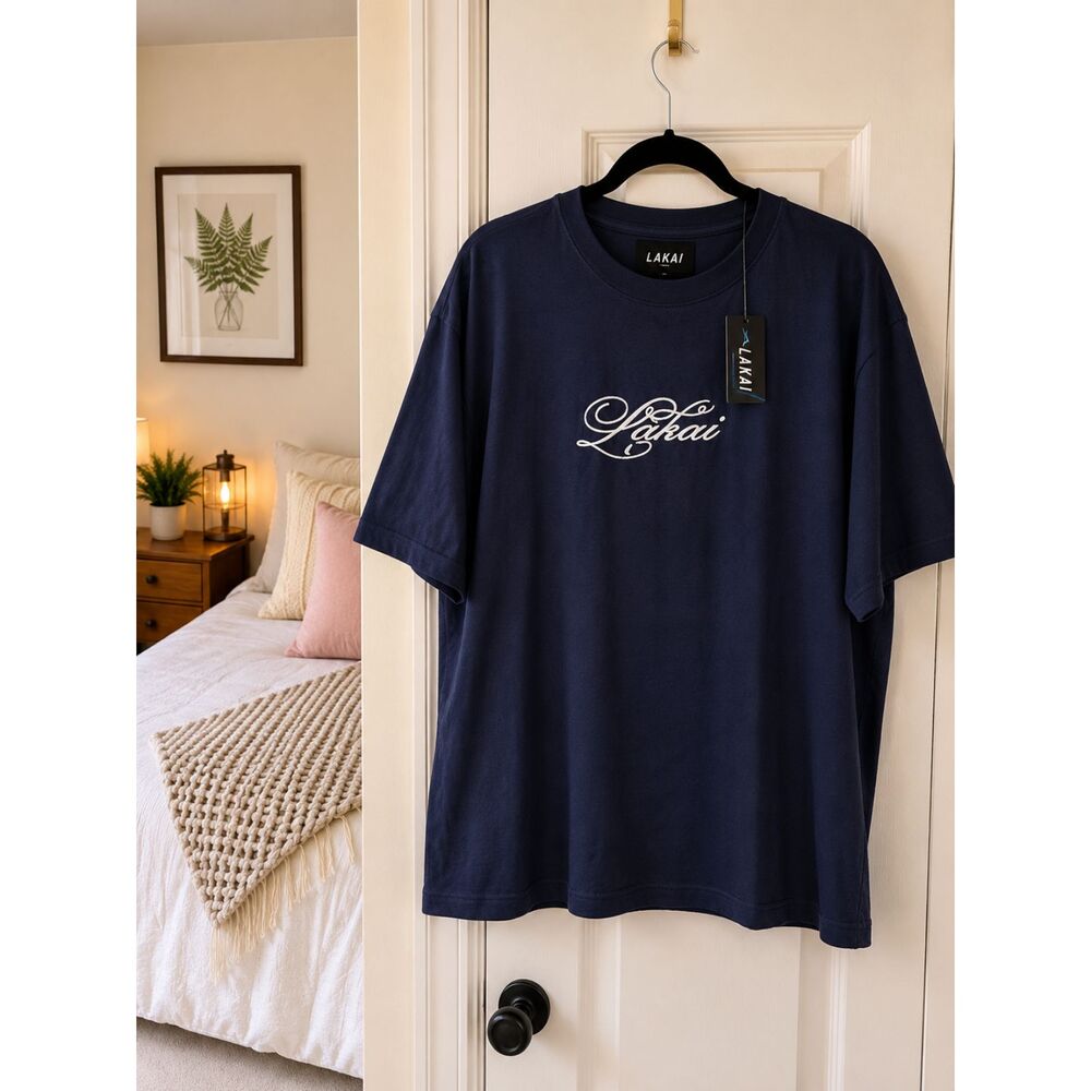 Lakai Oversized Signature Tee Men's XL Navy Blue Logo Skate T-Shirt NWT